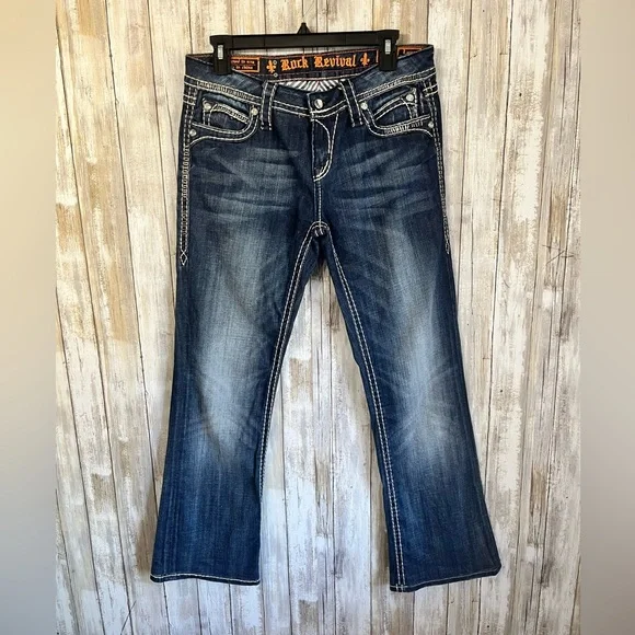 Rock Revival Luna Boot Medium Wash Sequin Pocket Denim Jeans 28 Women’s - Picture 2 of 6